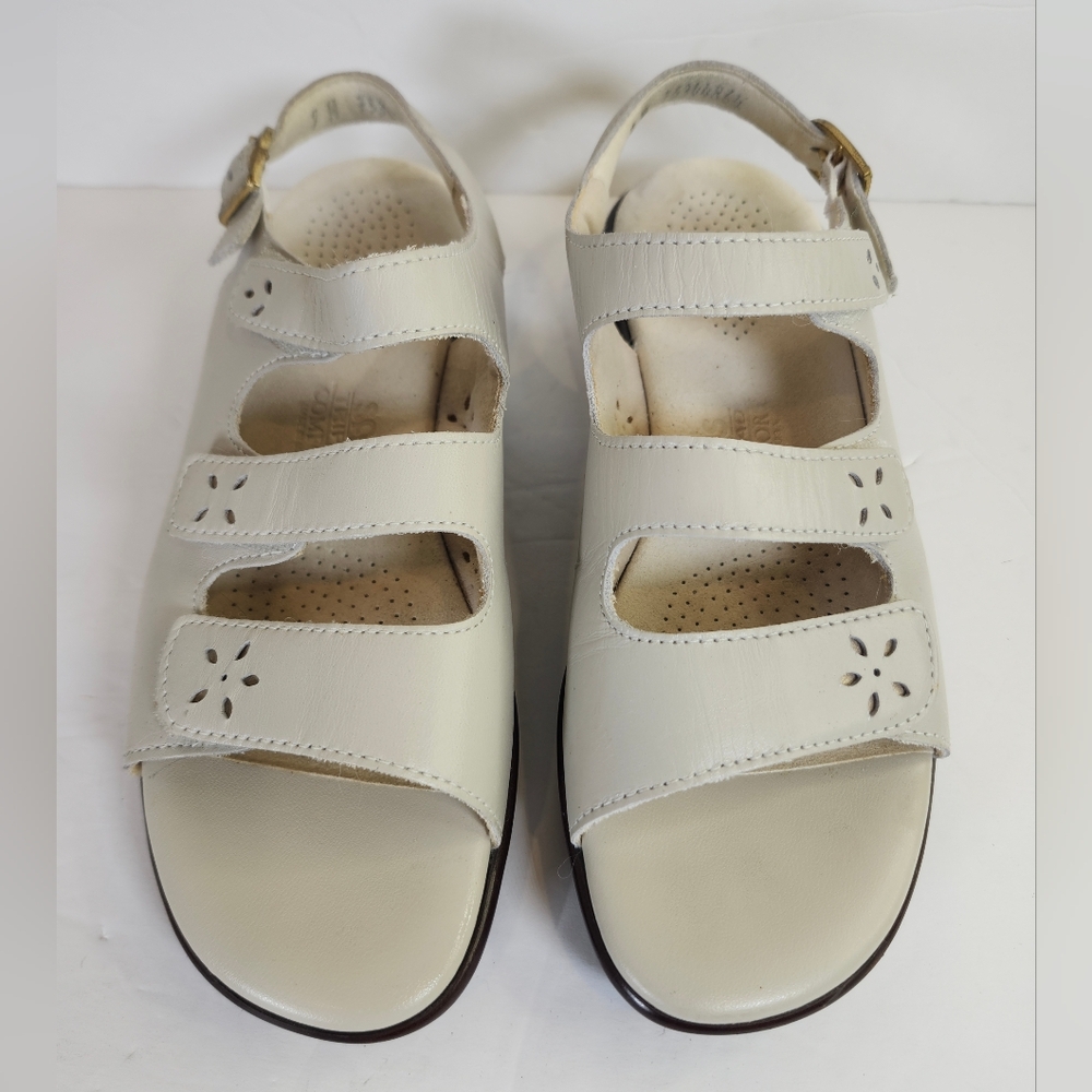 SAS Beige Leather Quatro Tripad Comfort Orthopedic Slingback Sandals Shoes S 7M - Picture 2 of 10